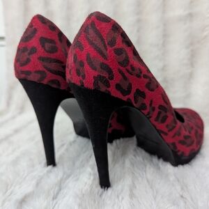 Leopard Print Red and Black Women's Heels